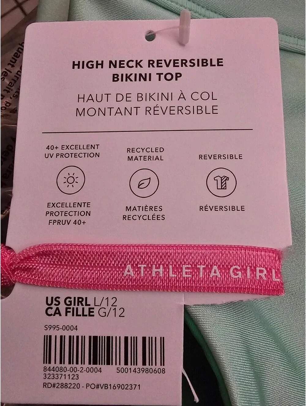 Athleta Girl High Neck Reversible Bikini Top L 12 UPF 40+ Swim NWT